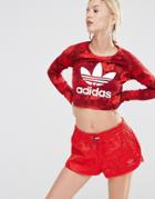 Adidas Originals Floral Cropped Top With Trefoil Logo - Red