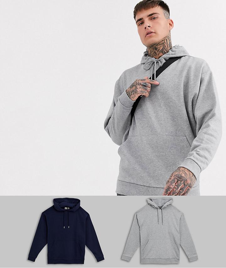 Asos Design Hoodie 2 Pack In Gray Marl/navy-multi