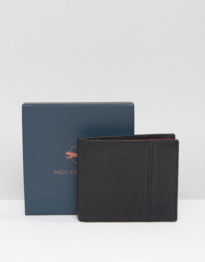 Paul Costelloe Leather Billfold Wallet Black With Mustard Contrast - B