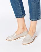 Dune Gleat Gray Patent Chunky Loafer Flat Shoes - Gray