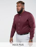 Asos Plus Slim Shirt In Burgundy - Red