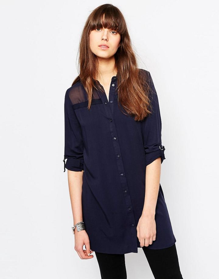 Only Averina Longline Shirt In Navy - Night Sky