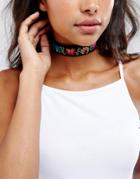 New Look Embroidered Choker Necklace - Multi