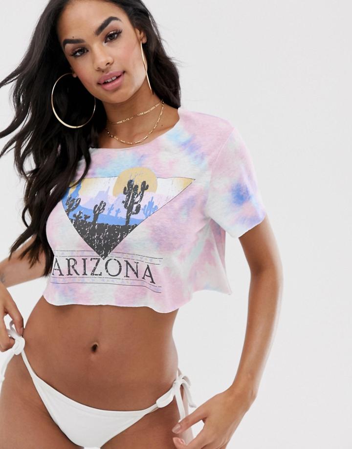 Asos Design Jersey Beach Crop Top In Tie Dye With Arizona Motif - Multi