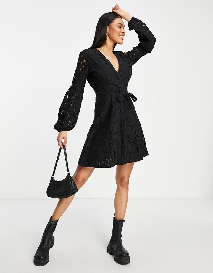 Na-kd Lace Belted Skater Dress In Black