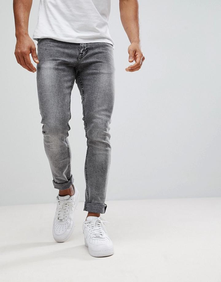 New Look Super Muscle Fit Jeans In Black Acid Wash - Black