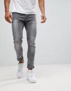 New Look Super Muscle Fit Jeans In Black Acid Wash - Black