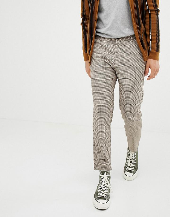 Bershka Slim Cropped Pants In Brown - Brown