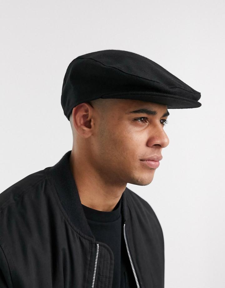 Asos Design Flat Cap In Black
