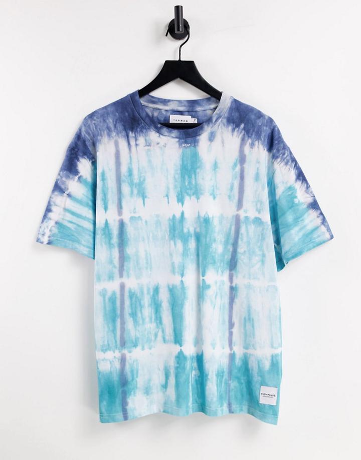 Topman Oversized Tie Dye Stripe T-shirt In Blue-blues