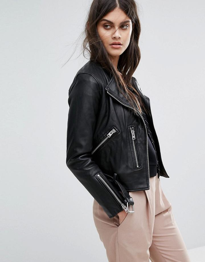 All Saints Collarless Balfern Leather Jacket - Black