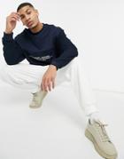 Asos Design Oversized Sweatshirt With Reverse Fleece Panel With Embroidery In Navy