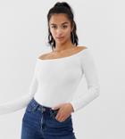 Asos Design Petite Off Shoulder Top With Long Sleeve In White - White