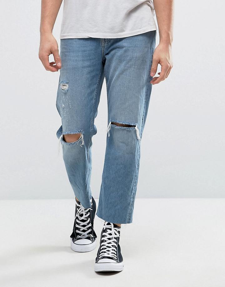Allsaints Jeans In Straight Fit With Rips - Blue