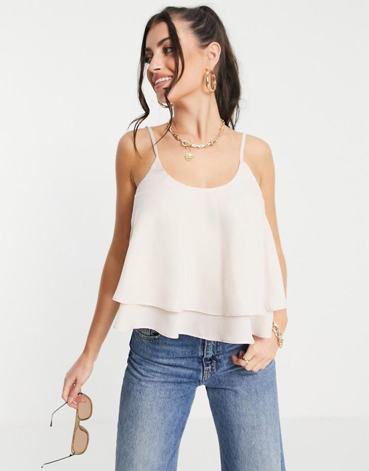 Asos Design Scoop Neck Cami With Double Layer In Blush-pink