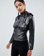 Asos Design Wrap Top With Tie Neck - Silver