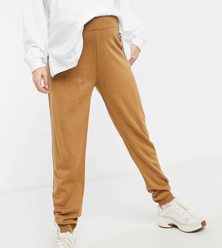 Fashionkilla Maternity Knitted Rib Sweatpants In Camel-neutral