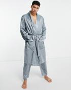 Asos Design Satin Dressing Gown - Part Of A Set-navy