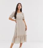 Y.a.s Petite Stripe Square Neck Tiered Midi Dress-multi