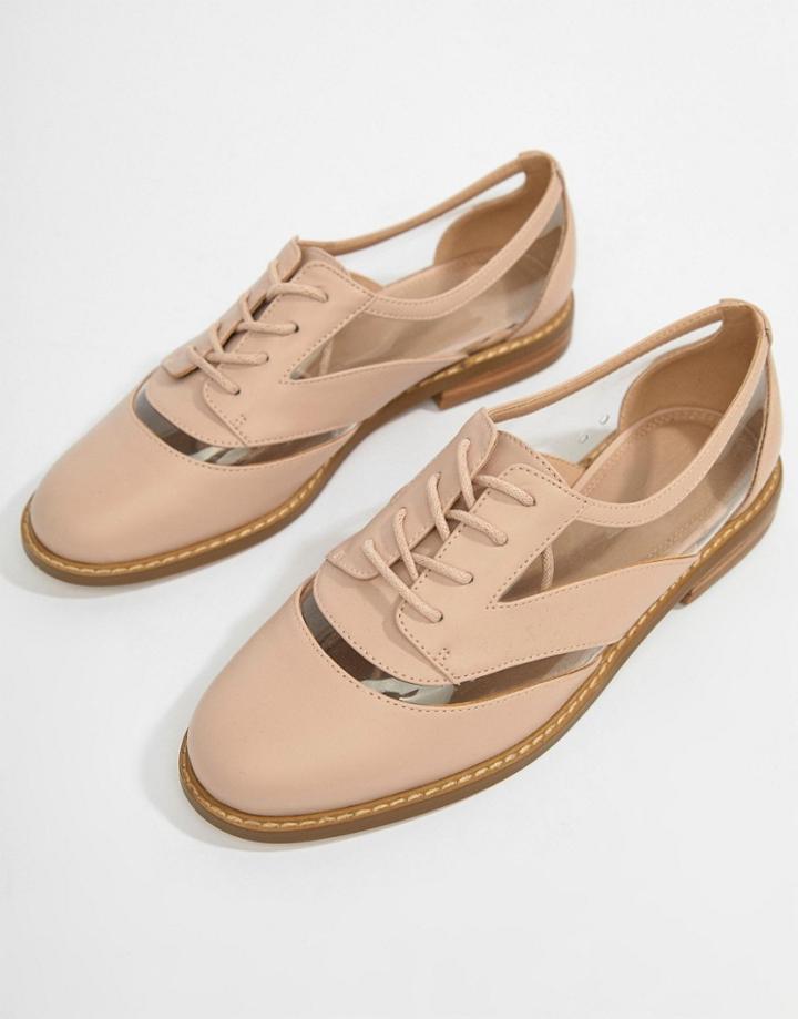 Asos Design Mica Lace Up Flat Shoes - Beige