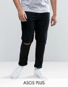 Asos Plus Super Skinny Jeans With Knee Rips - Black