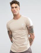 Gym King Logo T-shirt In Muscle Fit With Contrast Sleeves - Green