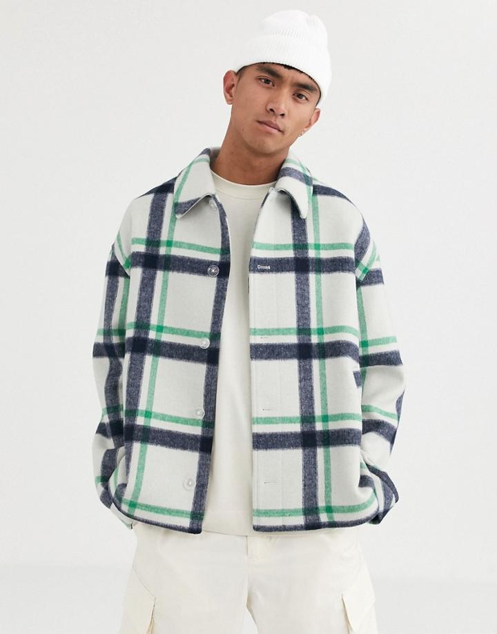 Asos White Wool Mix Coat In Check - White