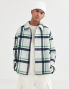 Asos White Wool Mix Coat In Check - White