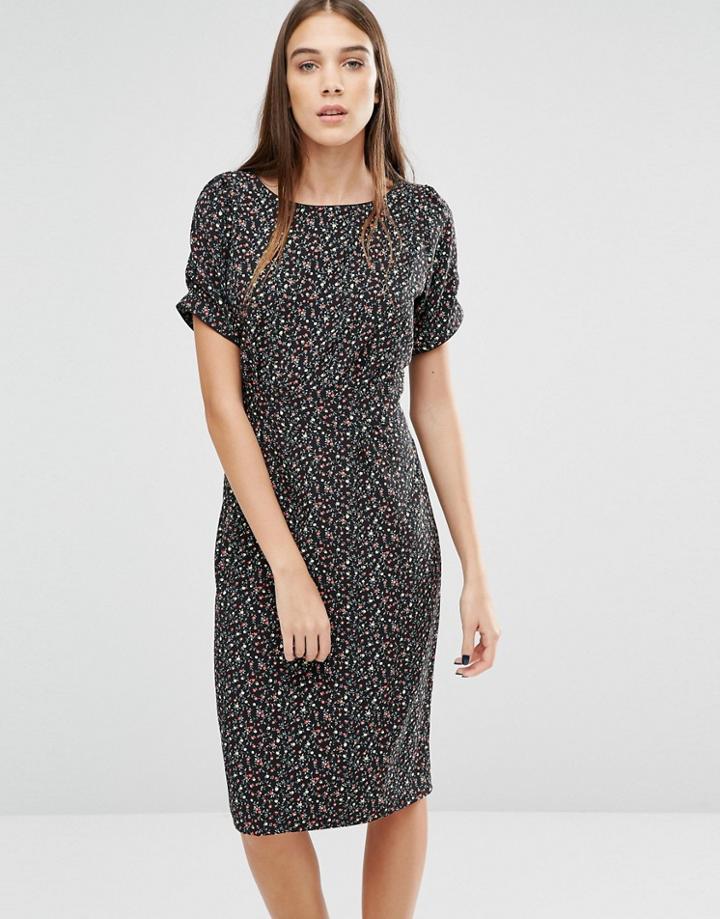 Trollied Dolly Straight And Narrow Ditsy Floral Print Dress - Black