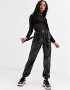 Sixth June Cuffed Cargo Pants With Buckle Belt In Vinyl-black