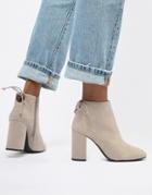 Pull & Bear Block Heel Boot In Gray - Gray