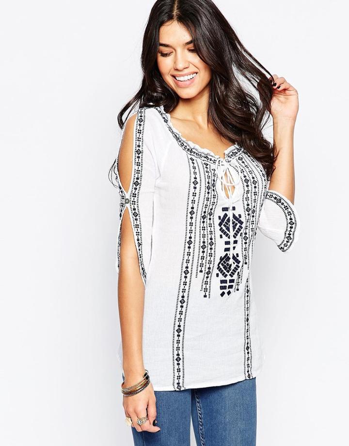 Qed London Tunic Top With Embroidery - White