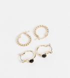 Reclaimed Vintage Inspired Hoop Multipack With Black Onyx Stone Detail In Gold