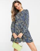 Jdy Skater Mini Dress With Long Sleeves In Dark Floral Print-multi
