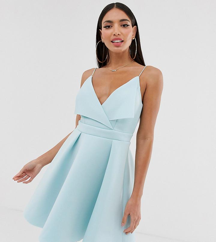 Asos Design Tall Fold Front Skater Mini Dress-green