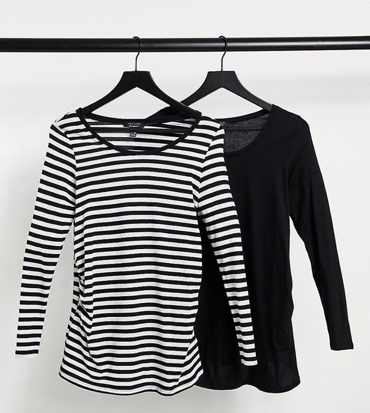 New Look Maternity 2-pack Long Sleeve Top In Solid And Stripe-multi