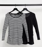 New Look Maternity 2-pack Long Sleeve Top In Solid And Stripe-multi