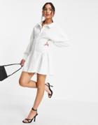 Asos Design Mini Shirt Dress With Ruched Sides In Ivory-white