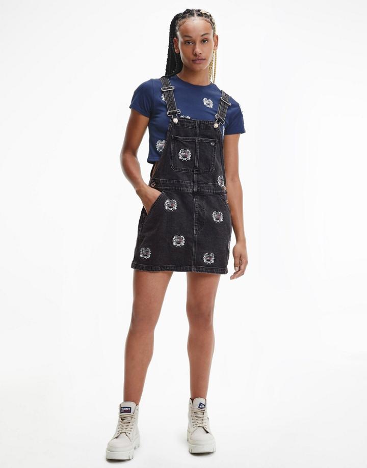 Tommy Jeans All Over Critter Overall Dress In Black