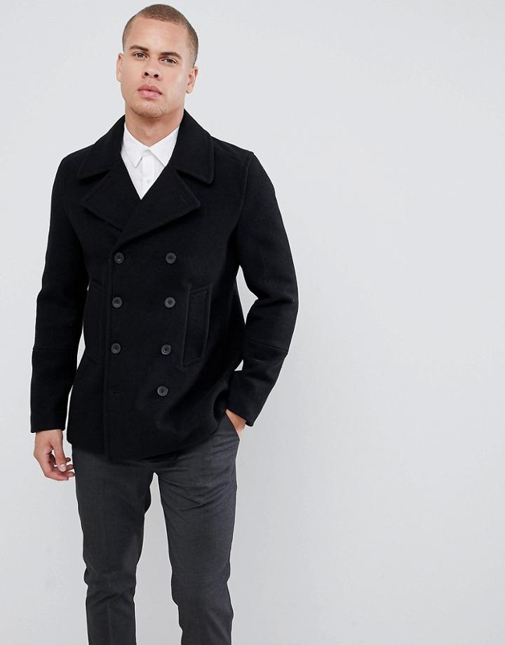 New Look Wool Peacoat In Black - Black