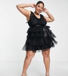 Ever New Curve Tiered Tulle Mini Dress In Black