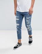 Cayler & Sons Skinny Jeans In Blue With Distressing And Raw Hem - Blue