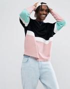Asos Oversized Sweatshirt With Velour Color Blocking - Navy