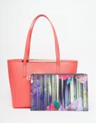 Ted Baker Small Crosshatch Shopper With Printed Lining - Red