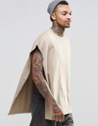 Asos Oversized Poncho T-shirt In Heavyweight Fabric With Raw Edges - Silver Mink
