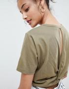 Asos Design Crop T-shirt With Twist Back - Green