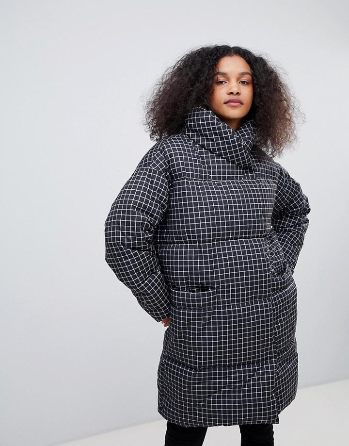 Monki Check Padded Coat - Multi