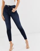 Asos Design Ridley High Waisted Skinny Jeans In Blackened Blue Wash