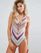 Butterfly By Matthew Williamson Zig Zag Print Lattice Swimsuit - Multi