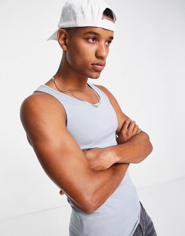 Asos Design Muscle Fit Tank In Blue-blues